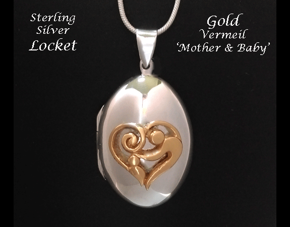 Unique Bonding Locket, 18ct Gold Vermeil 'Mother and Baby' - Click Image to Close